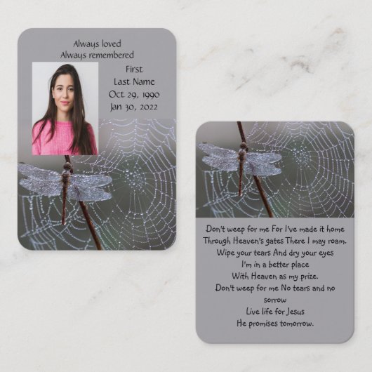 Memorial Herdenking Dragonfly Spider Web Visitekaartje (Voorkant / Achterkant)