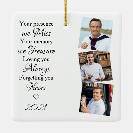 Memorial Herdenking Keepslag Modern 3 Foto Keramisch Ornament (Achterkant)