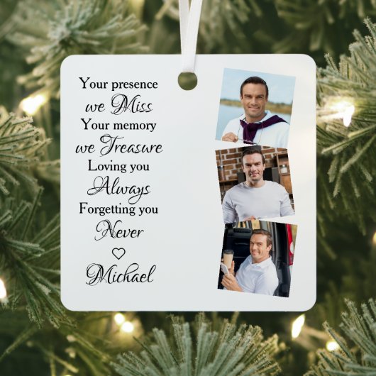 Memorial Herdenking Keepslag Modern 3 Foto Metalen Ornament (Insitu)