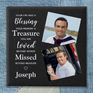 Memorial Herdenking Poem Faux Leather Foto Vierkante Button 5,1 Cm