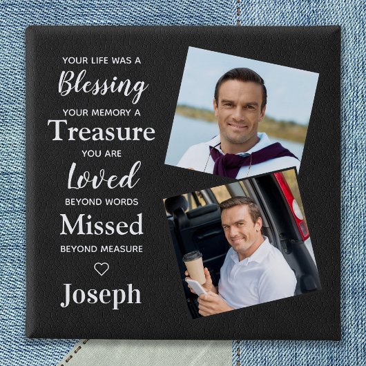 Memorial Herdenking Poem Faux Leather Foto Vierkante Button 5,1 Cm