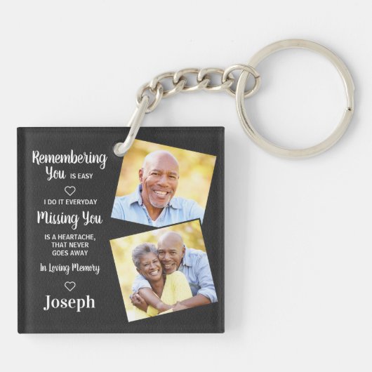 Memorial Herdenking Sympathie Faux Leather Foto Sleutelhanger (Achterkant)