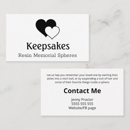 Memorial Herembrance Keepslag Visitekaartje (Voorkant / Achterkant)