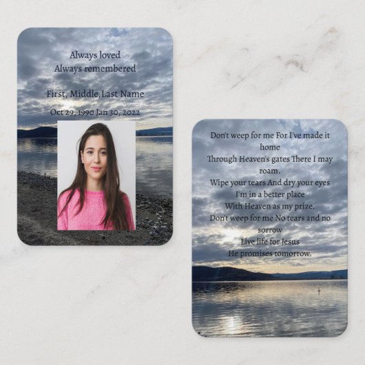 Memorial Herembrance Lake Evening Sunset Visitekaartje (Voorkant / Achterkant)