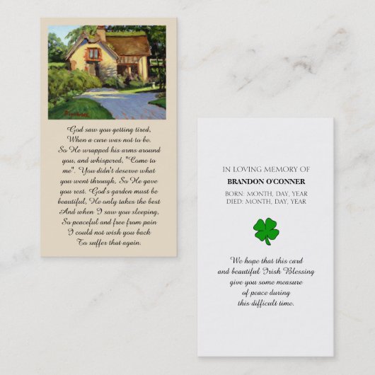 Memorial I Saw You Getting Tired... Prayer Card Visitekaartje (Voorkant / Achterkant)