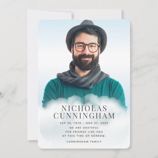 Memorial in Clouds Modern Classic Simple Photo Bedankkaart (Voorkant)