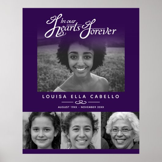 Memorial in het hart foto's begrafenis paars wit poster (Voorkant)