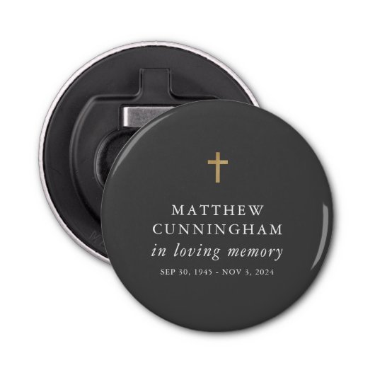 Memorial in het liefhebben van geheugen Modern Sim Button Flesopener (Voorkant)