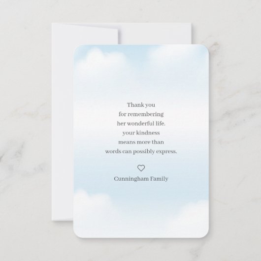 Memorial in Loating Memory Clouds Modern Photo Bedankkaart (Achterkant)