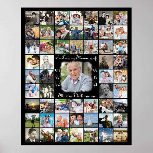 Memorial IN LOVING MEMORY 55 Photo Collage Black Poster (Voorkant)