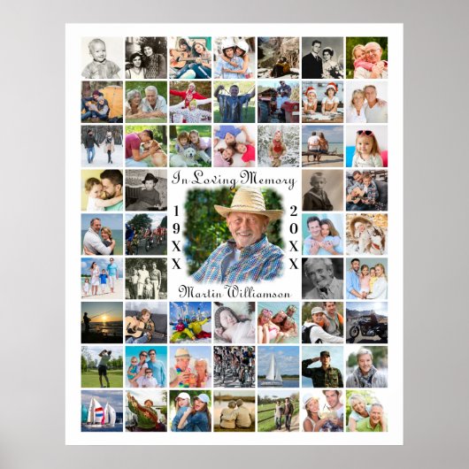 Memorial IN LOVING MEMORY 55 Photo Collage White Poster (Voorkant)