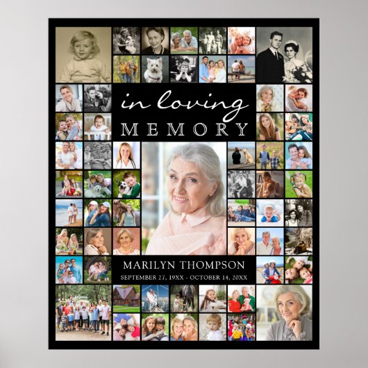 Memorial IN LOVING MEMORY 61 Photo Collage Black Poster (Voorkant)