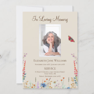 Memorial In Loving Memory Bloemen Orde van Service Kaart