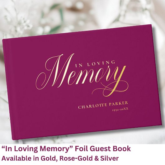 Memorial "In Loving Memory" Gouden Folie, Berry Gastenboek