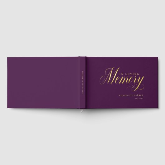 Memorial "In Loving Memory" Gouden Folie, Violet Gastenboek (Volledig)