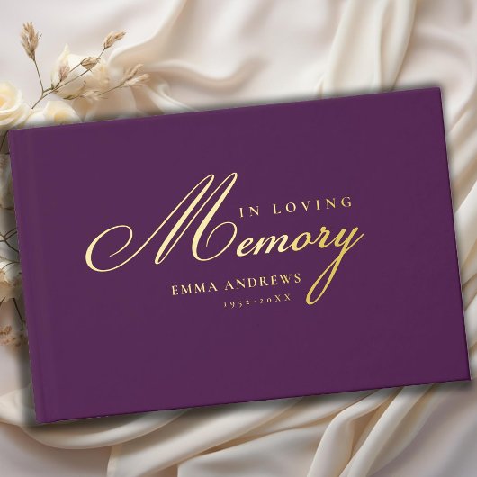 Memorial "In Loving Memory" Gouden Folie, Violet Gastenboek
