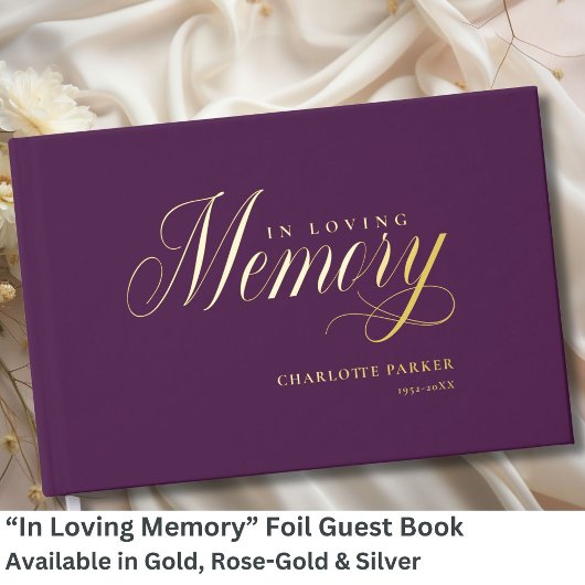 Memorial "In Loving Memory" Gouden Folie, Violet Gastenboek
