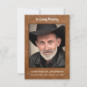 Memorial in Loving Memory Leather Photo Funeral T Bedankkaart (Voorkant)