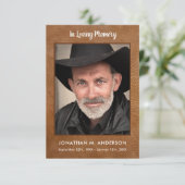 Memorial in Loving Memory Leather Photo Funeral T Bedankkaart (Staand voorkant)