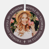 Memorial in Loving Memory Modern Cross Photo Glas Ornament (Achterkant)