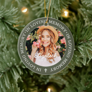 Memorial in Loving Memory Modern Cross Photo Keramisch Ornament