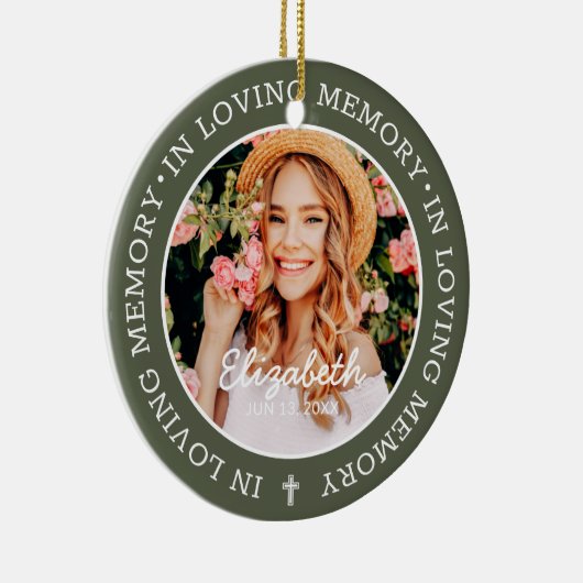 Memorial in Loving Memory Modern Cross Photo Keramisch Ornament (Rechts)