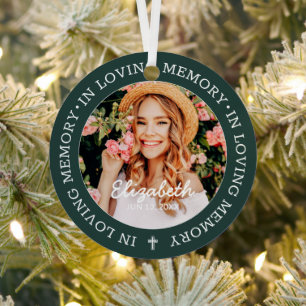 Memorial in Loving Memory Modern Cross Photo Metalen Ornament