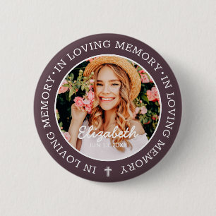 Memorial in Loving Memory Modern Cross Photo Ronde Button 5,7 Cm