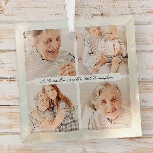 Memorial In Loving Memory Modern Elegant 4 foto's Glas Ornament