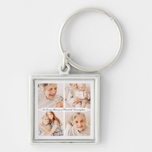 Memorial In Loving Memory Modern Elegant 4 foto's Sleutelhanger (Voorkant)