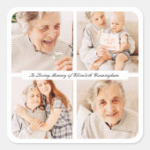 Memorial In Loving Memory Modern Elegant 4 foto's Vierkante Sticker (Voorkant)