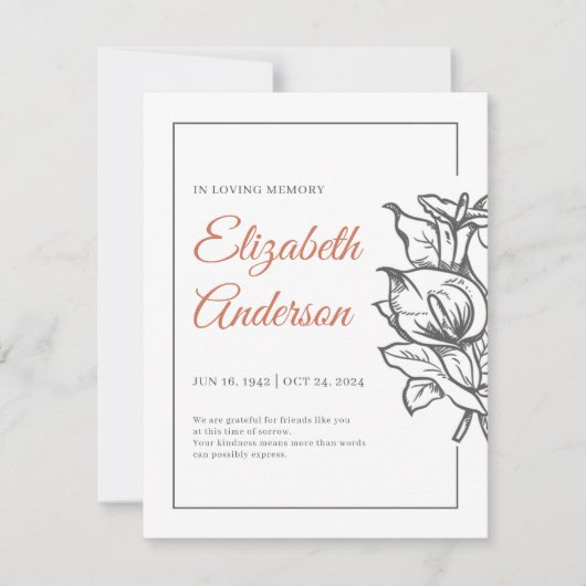 Memorial in Loving Memory Modern Foliage Botanical Bedankkaart (Voorkant)