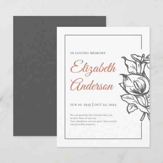 Memorial in Loving Memory Modern Foliage Botanical Bedankkaart (Voorkant / Achterkant)