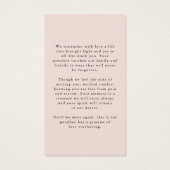 Memorial In Loving Memory Photo Prayer Card Visitekaartje (Achterkant)