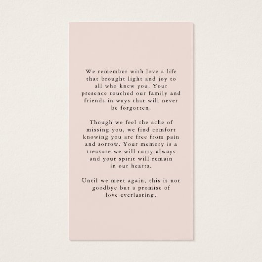 Memorial In Loving Memory Photo Prayer Card Visitekaartje (Achterkant)