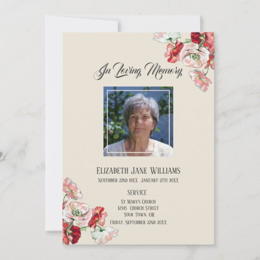 Memorial in Loving Memory| Poppy Order of Service Kaart (Voorkant)