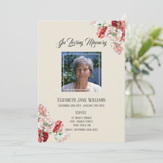 Memorial in Loving Memory| Poppy Order of Service Kaart (Staand voorkant)