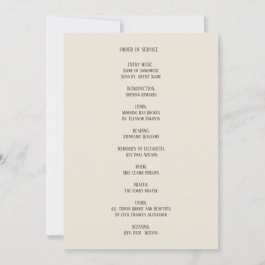 Memorial in Loving Memory| Poppy Order of Service Kaart (Achterkant)