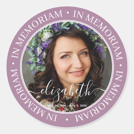 Memorial in Memoriam Elegant Classic Photo Ronde Sticker (Voorkant)