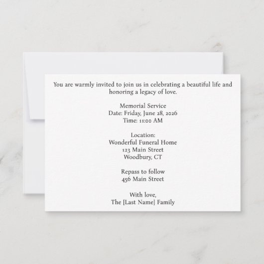 Memorial Invitation Kaart (Achterkant)