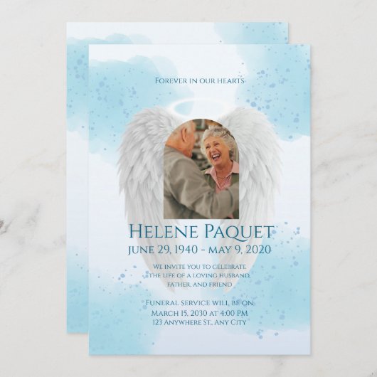 Memorial Invitation Template – Angel Design Kaart (Voorkant / Achterkant)