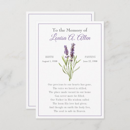 Memorial Kaart (Voorkant / Achterkant)