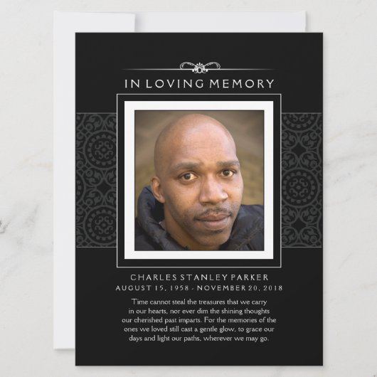 Memorial Kaart - Elegant Black - Poem of Life (Voorkant)