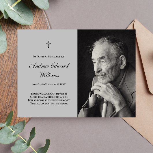 Memorial Kaart met foto begrafenis lichtgrijs Visitekaartje