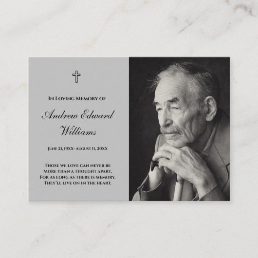 Memorial Kaart met foto begrafenis lichtgrijs Visitekaartje (Voorkant)