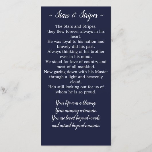 Memorial Kaart Stars & Stripes Poem Bladwijzer (Achterkant)