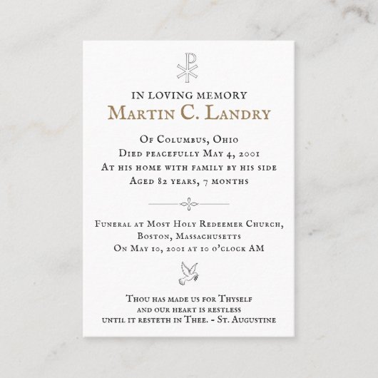 Memorial Kaart Visitekaartje (Voorkant)