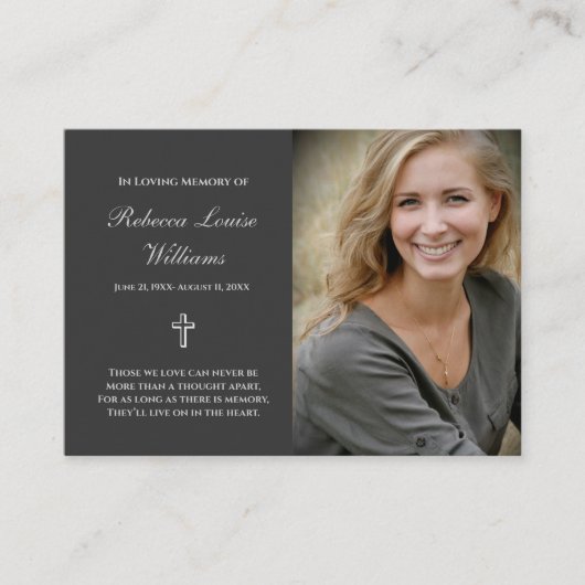 Memorial Kaart with Photo Funeral Charcoal Grey Visitekaartje (Voorkant)