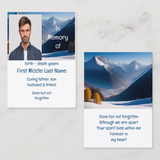 Memorial Keepomwille Beauful Mountain Peaks Visitekaartje (Voorkant / Achterkant)