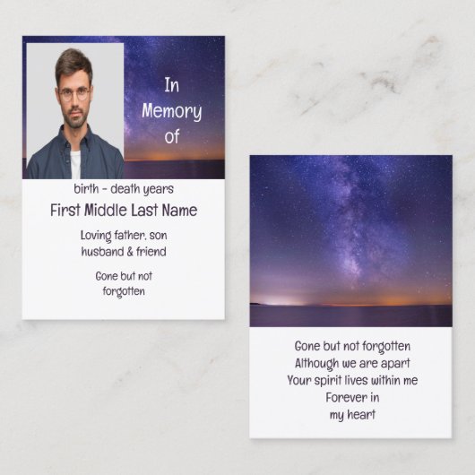 Memorial Keepomwille Beauful Sterrennacht Visitekaartje (Voorkant / Achterkant)